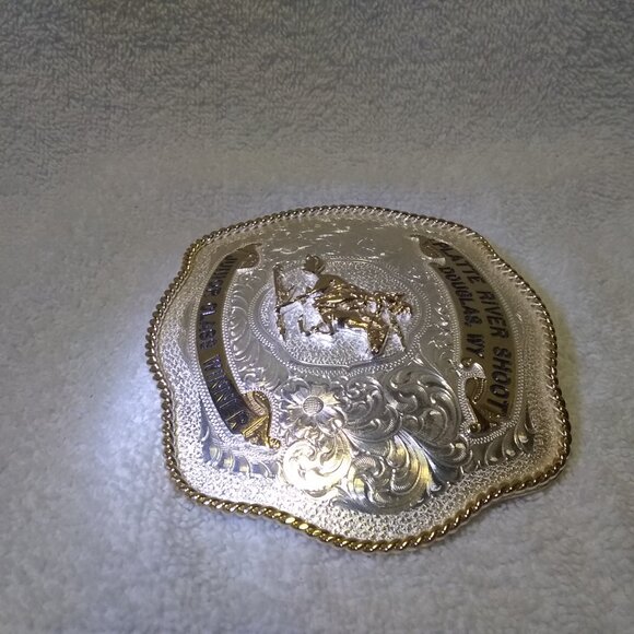 AQHA CMSA Cowboy Mounted Shooting Association Trophy Buckle Platte River Shoot - Picture 7 of 11